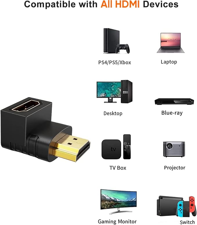 Promage HDMI Male to Female Adapter with a 90-degree angle