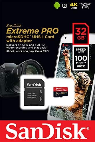Sandisk Extreme Pro Microsdhc Memory Card Plus Sd Adapter Up To 100 Mb/S, Class 10, U3, V30, A1-32GB