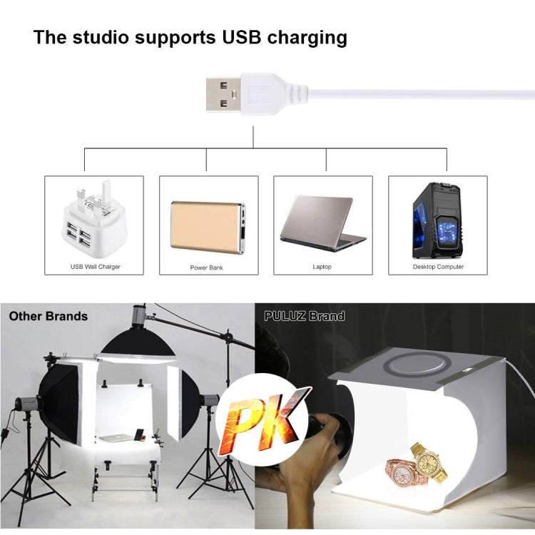 PULUZ 20cm Ring LED Panel Folding Portable Light Photo Lighting Studio Shooting Tent Box Kit with 6 Colors Backdrops (Black, White, Orange, Red, Green, Blue)