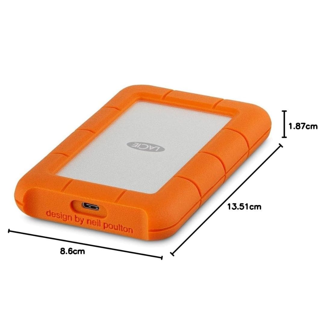 Lacie Rugged USB-C, 2TB, Portable External Hard Drive, Drop, Shock, Dust, Rain Resistant