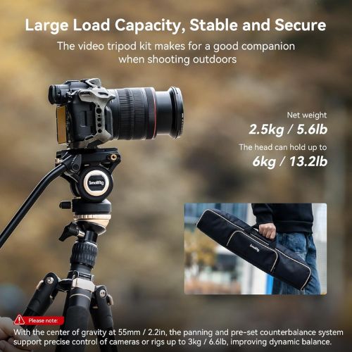 SmallRig CT210 Video Tripod with Fluid Head and Reversible Center Column 4475