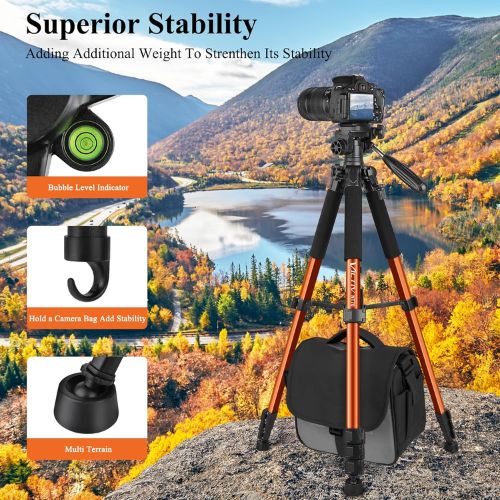 Victiv 74” Camera Tripod for Smartphone, Aluminum Professional Heavy Duty