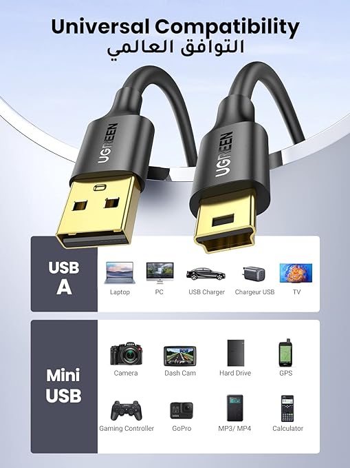 UGREEN CABLE USB 2.0 A TO MINI B CABLE 3M