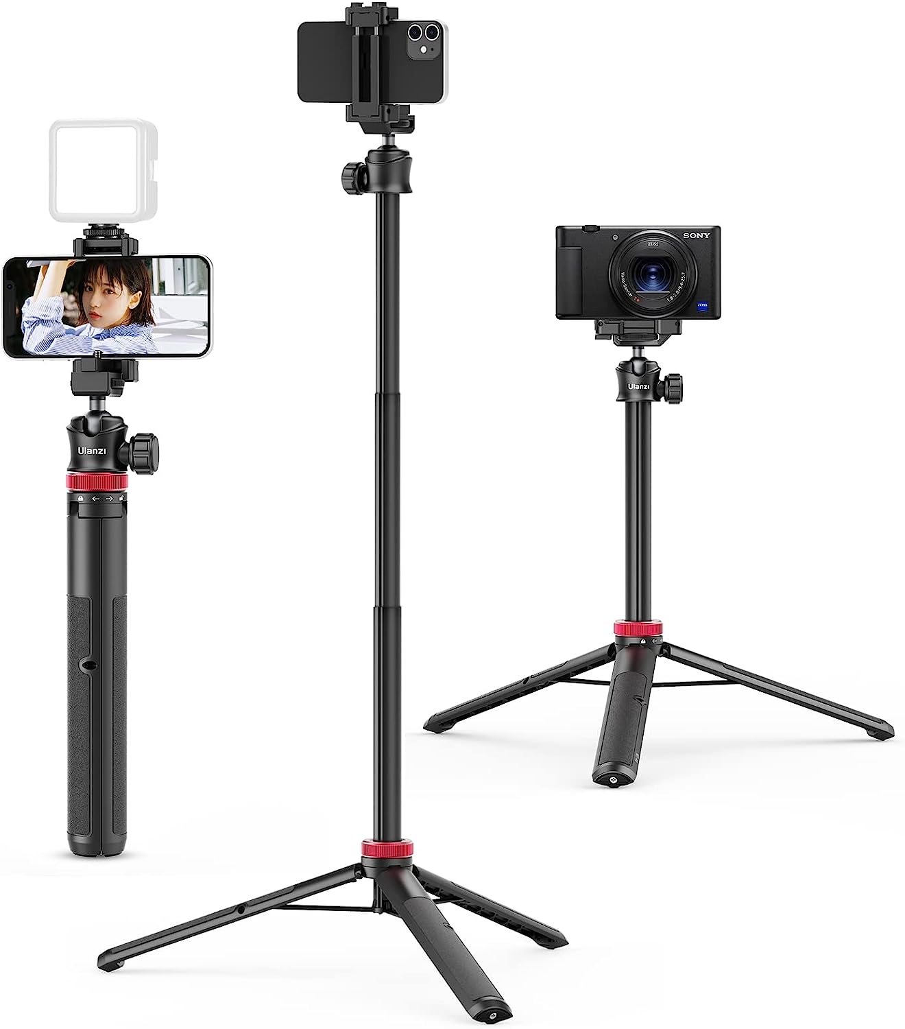 ULANZI MT-44 Portable Tripod Handheld w Ball Head, Extendable Phone Camera Tripod w Cold Shoe, Travel Compact Lightweight Tripod