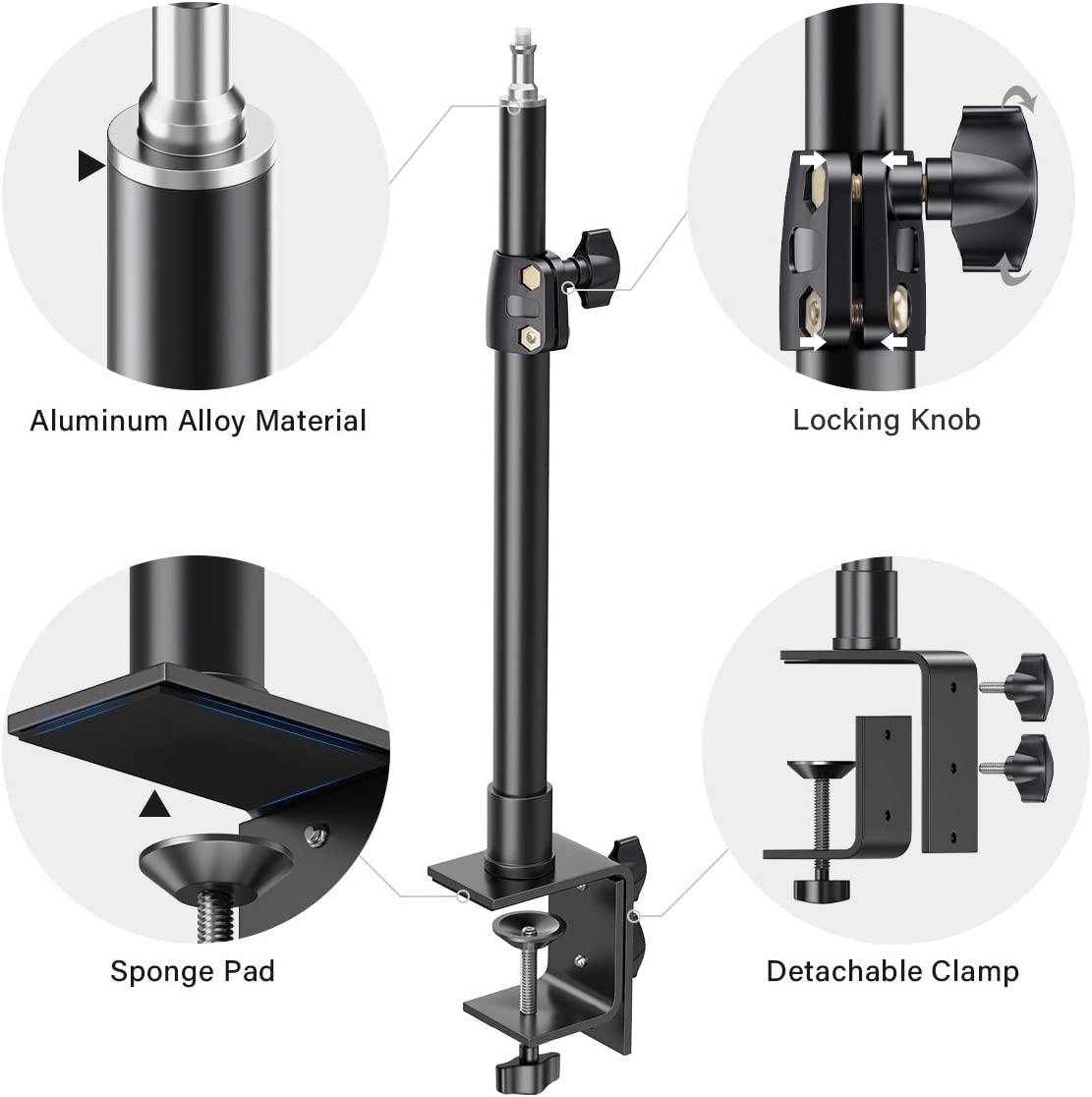 GVM ST-04 Desk Mount Stand,Tabletop C Clamp Mount Stand, Adjustable Table Aluminum Light Stand with Standard 1/4 Screw Tip for DSLR Camera, Ring Light, Video Light, Panel Light