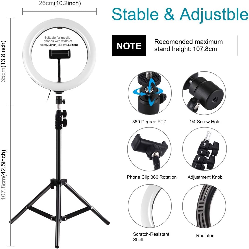 PULUZ 10INCH LED RING VLOGGING PHOTOGRAPHY VIDEO LIGHT KITS LIVE BROADCAST USB 3 MODES DIMMABLE WITH 1.1M TRIPOD MOUNT PKT3035
