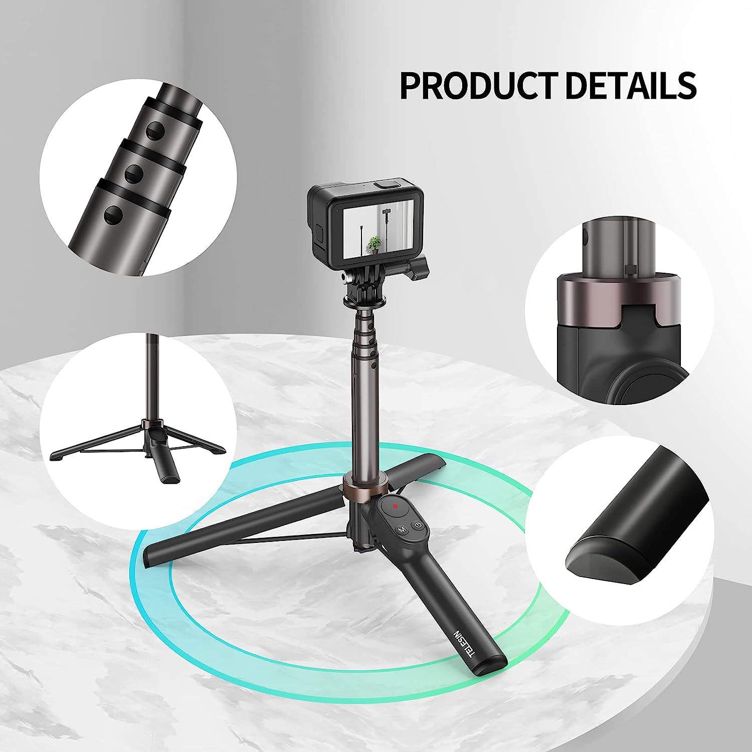 TELESIN 0.6M VLOG SELFIE STICK TRIPOD WITH REMOTE FOR GOPRO/ PHONE FOR ALL ACTION ACTION CAMERA TE-RCSS-001