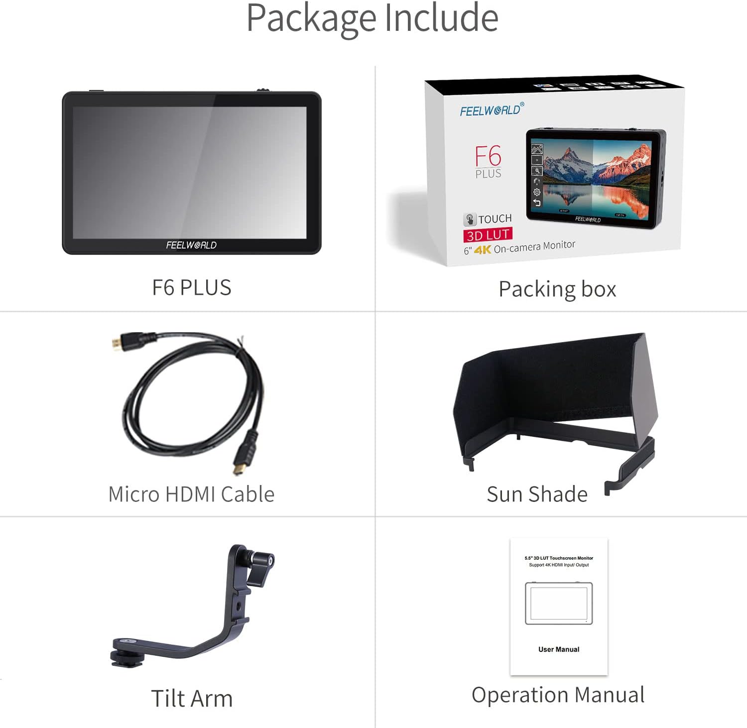 FEELWORLD F6 Plus V2 6″ 3D LUT 4K HDMI On-Camera IPS Monitor