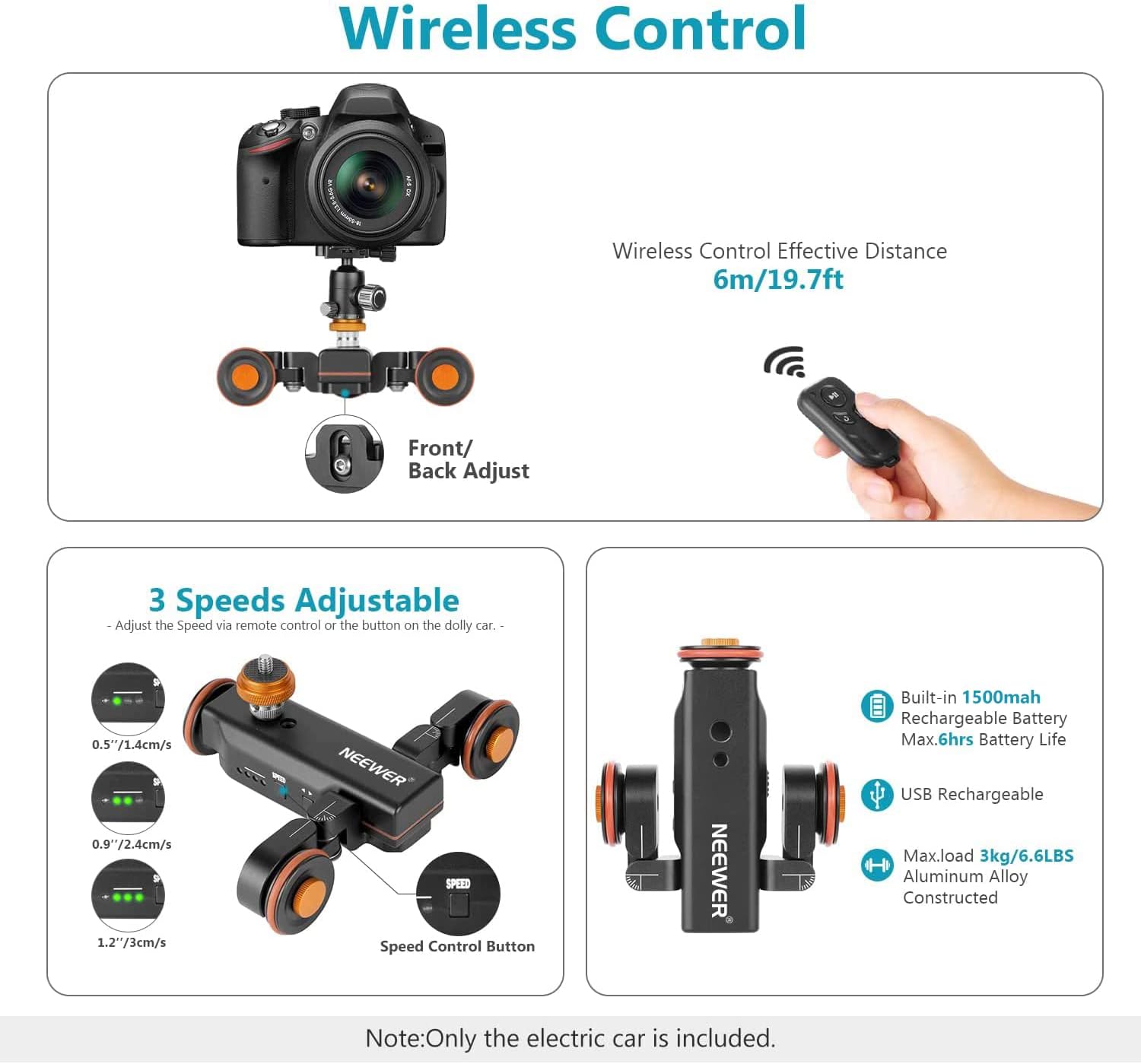 NEEWER Auto 3 Wheels Dolly with Wireless Remote