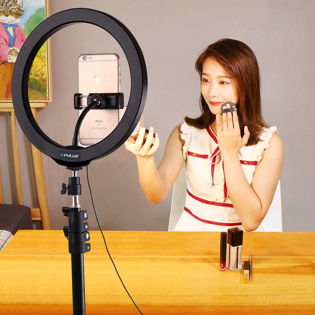PULUZ 10INCH LED RING VLOGGING PHOTOGRAPHY VIDEO LIGHT KITS LIVE BROADCAST USB 3 MODES DIMMABLE WITH 1.1M TRIPOD MOUNT PKT3035