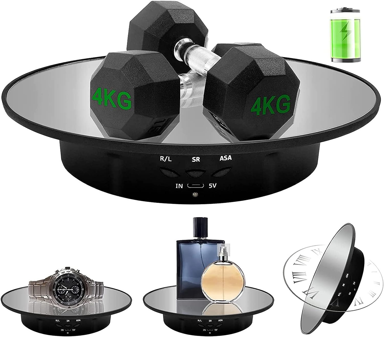 PROMAGE MOTORIZED ROTATING DISPLAY STAND WITH MIRROR 20CM/LOAD 8KG (BLACK)