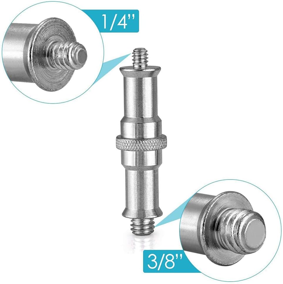 Promage Screw Adapter Spigot 1/4 to 3/8 in Metal Male Convertor Threaded Camera Tripod Thread Adapter Screw for Studio Light Stand Tripod Shoulder Rig Lighting Equipment - Silver