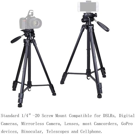 Fotopro S3 4-Section 57 Inch Aluminum Photo &amp; Video Tripod with 2 Way Panhead Payload - 2.5kg (Black)