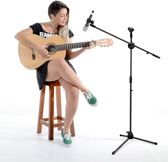 Promage Microphone Floor Stand Heavy Duty Adjustable Collapsible Tripod Boom Mic Stands w/2 Mic Clip Holders for Performance/Karaoke Singing/Speech/Wedding/Stage Party Outdoor Activity