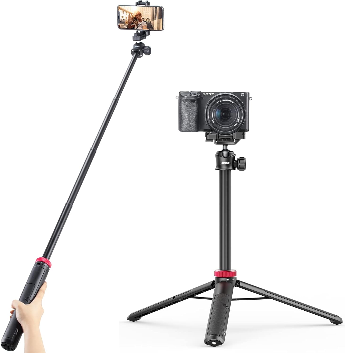 ULANZI MT-44 Portable Tripod Handheld w Ball Head, Extendable Phone Camera Tripod w Cold Shoe, Travel Compact Lightweight Tripod
