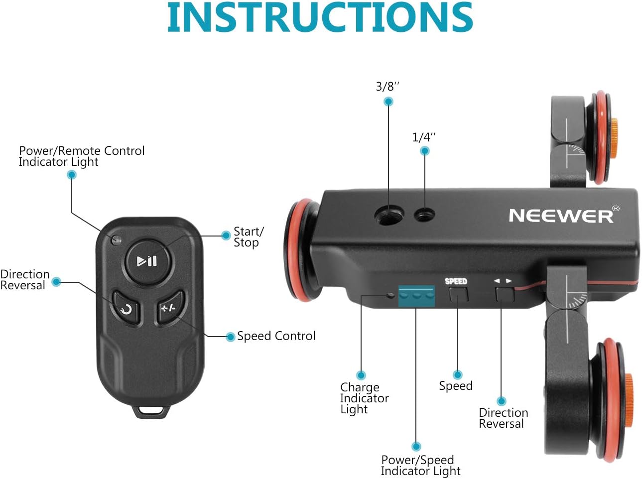 NEEWER Auto 3 Wheels Dolly with Wireless Remote