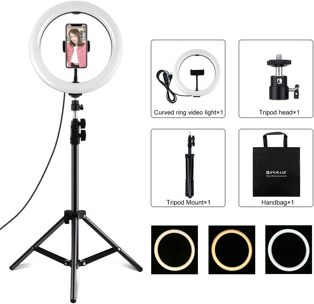 PULUZ 10INCH LED RING VLOGGING PHOTOGRAPHY VIDEO LIGHT KITS LIVE BROADCAST USB 3 MODES DIMMABLE WITH 1.1M TRIPOD MOUNT PKT3035