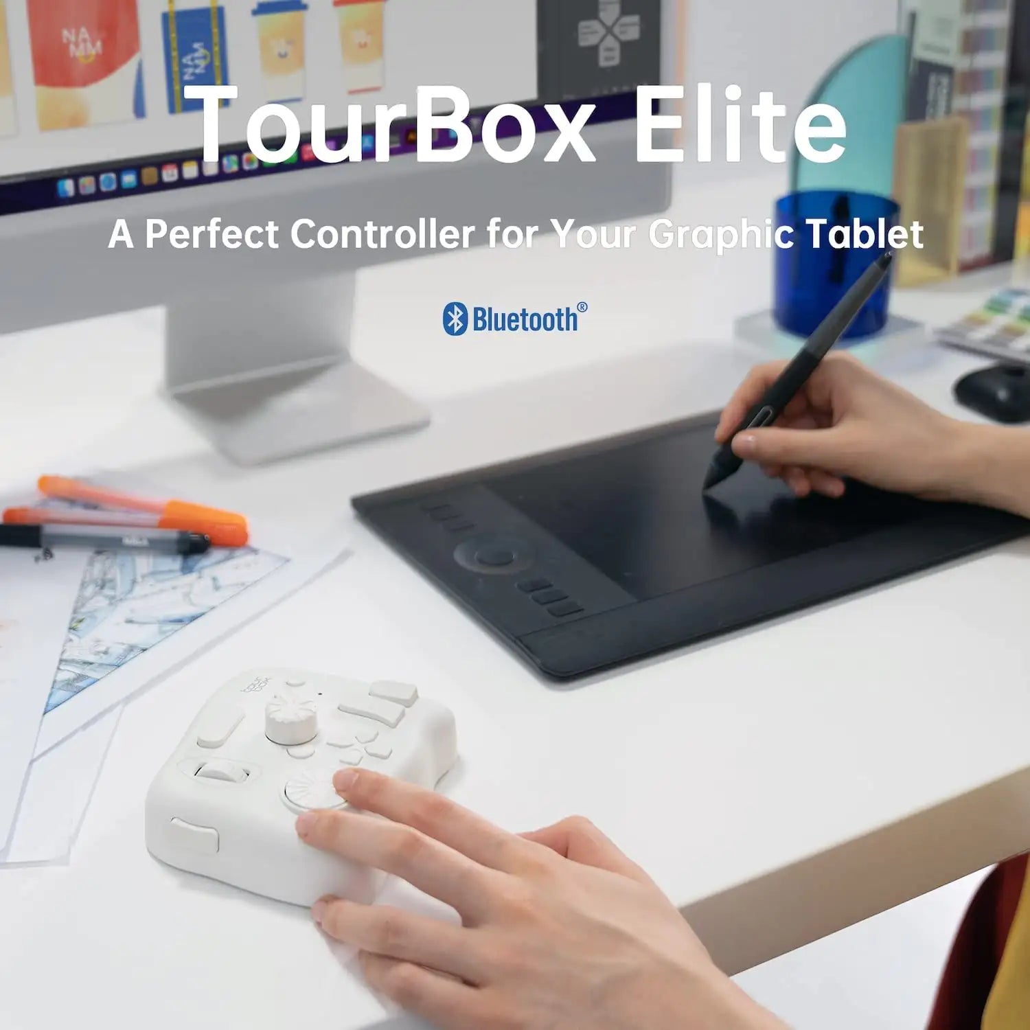 Tourbox Elite, Video Photo Editing Controller, Bluetooth 5.0 Customized Shortcut Keyboard - White
