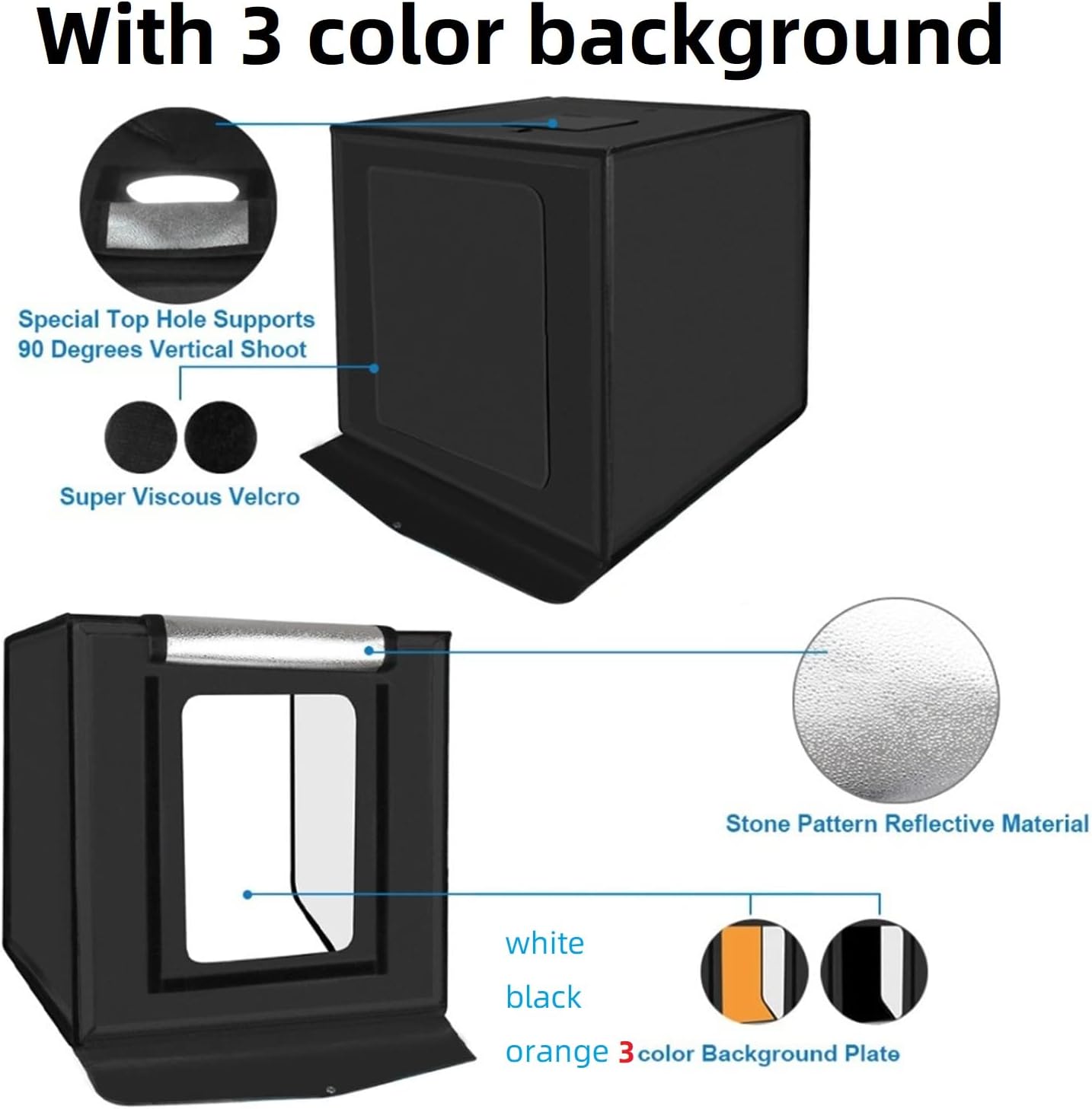 PROMAGE 80CM PORTABLE STUDIO BOX WITH 80W 9050LM WHITE LED &amp; 3 COLOR BACKDROPS 5080UK