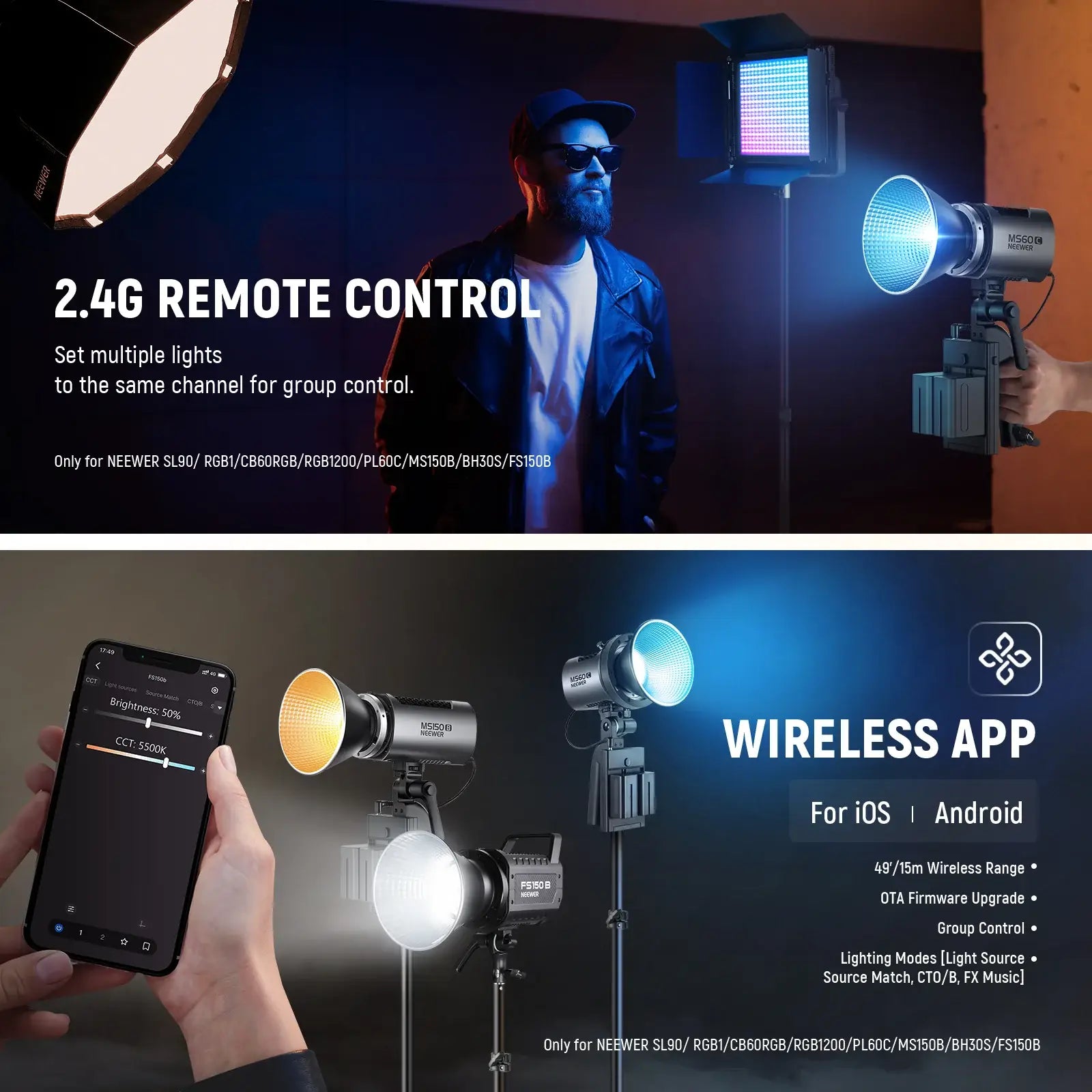 NEEWER MS60C RGB LED Video Light with App Control