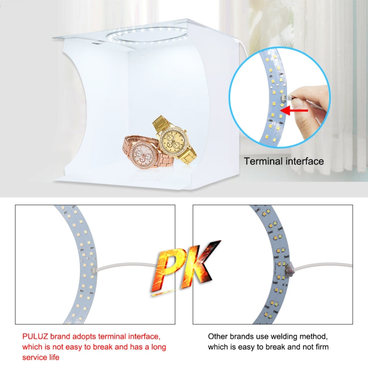 PULUZ 20cm Ring LED Panel Folding Portable Light Photo Lighting Studio Shooting Tent Box Kit with 6 Colors Backdrops (Black, White, Orange, Red, Green, Blue)