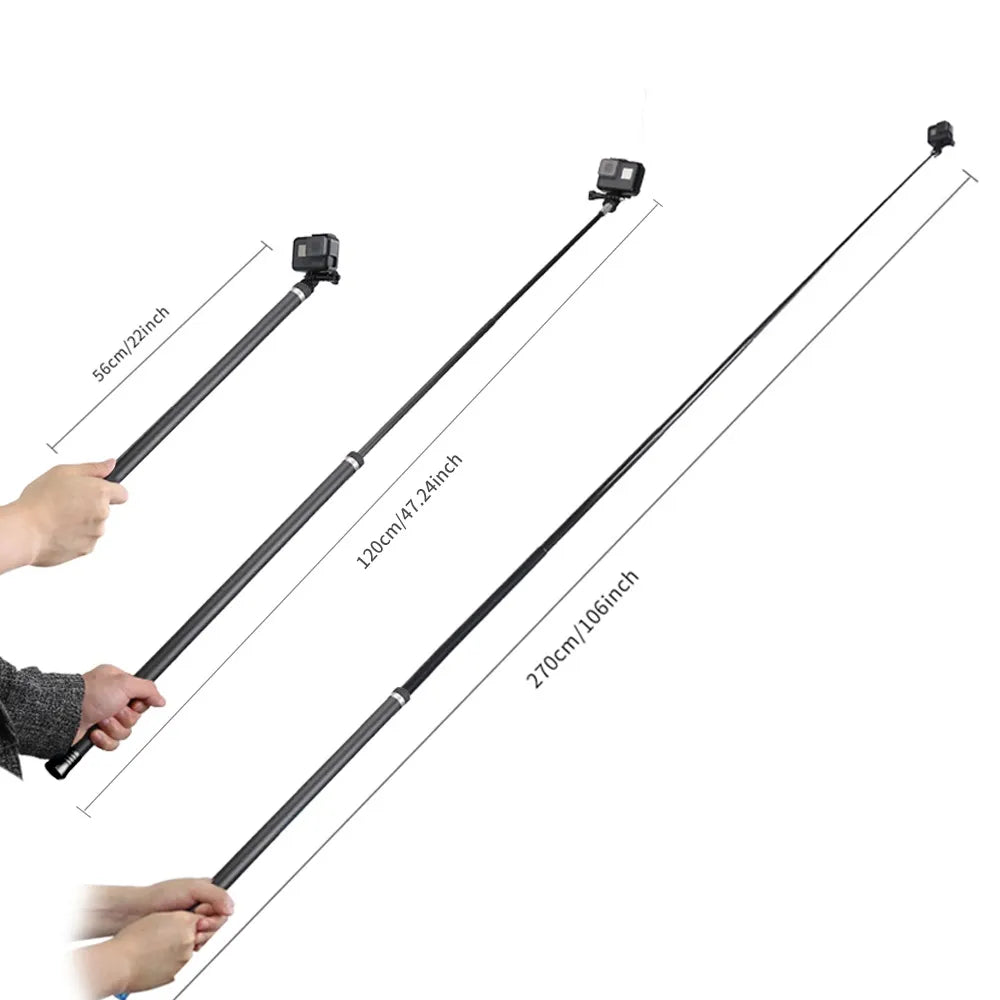 TELESIN 2.7M Long Carbon Fiber Handheld Selfie Stick Extendable Pole Monopod