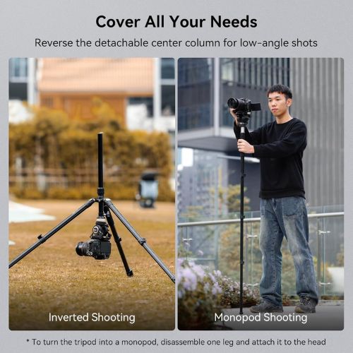SmallRig CT210 Video Tripod with Fluid Head and Reversible Center Column 4475
