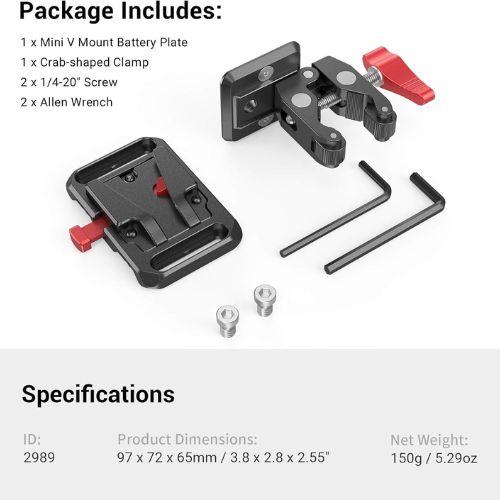 SmallRig Mini V Mount Battery Plate with Crab-Shaped Clamp 2989