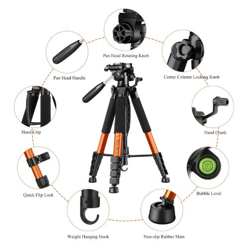 Victiv 74” Camera Tripod for Smartphone, Aluminum Professional Heavy Duty