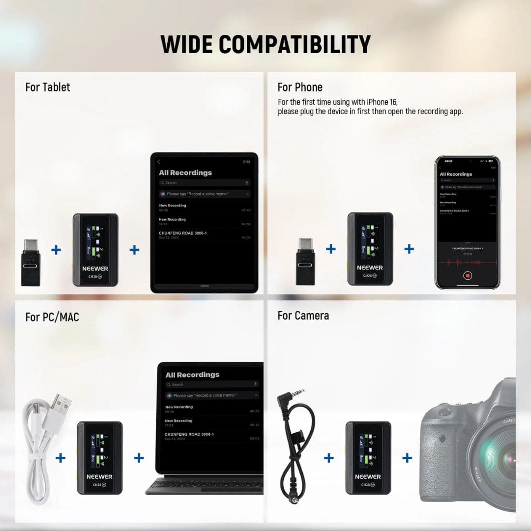 NEEWER CM28 Wireless Lavalier Lapel Microphone with Charging Case