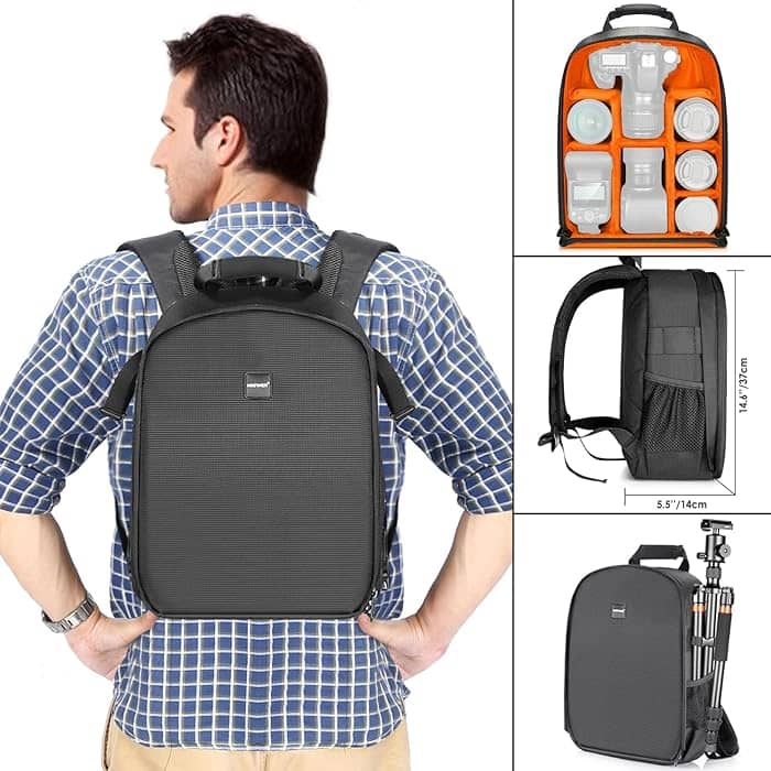 Neewer Multi-Function Backpack for Cameras and Accessories (Orange Interior)