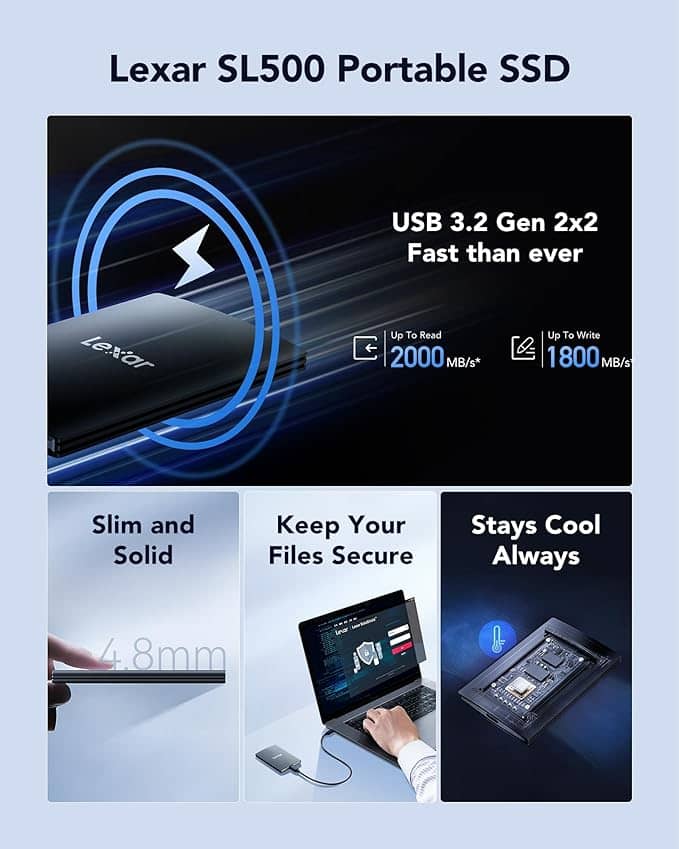 Lexar External Portable SSD 2TB, USB3.2 Gen2x2