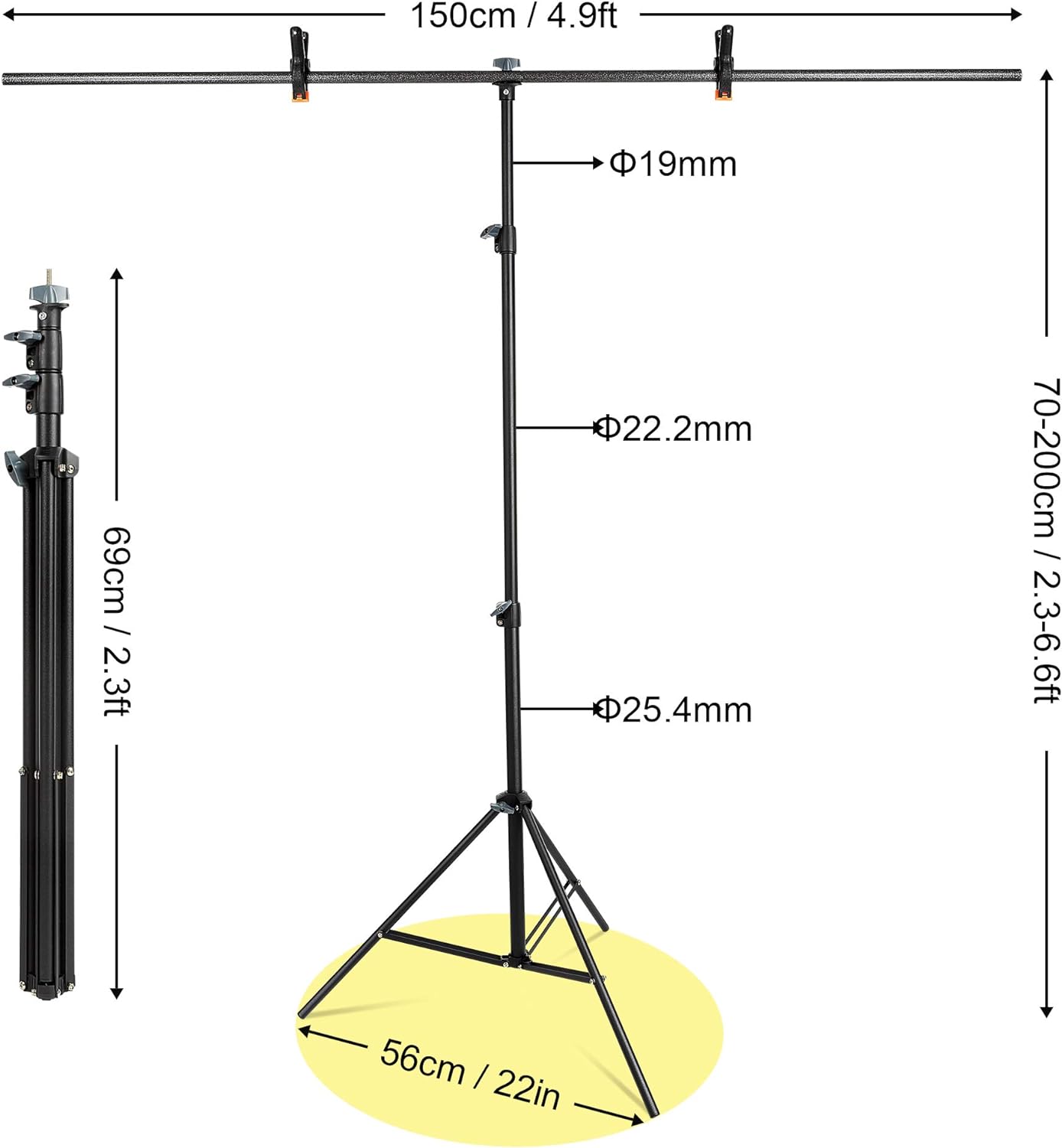 Promage T-Shape Photography Backdrop Stand Kit with 2 Fixing Clamps and Carrying Bag for Photo Video Studio PM-210