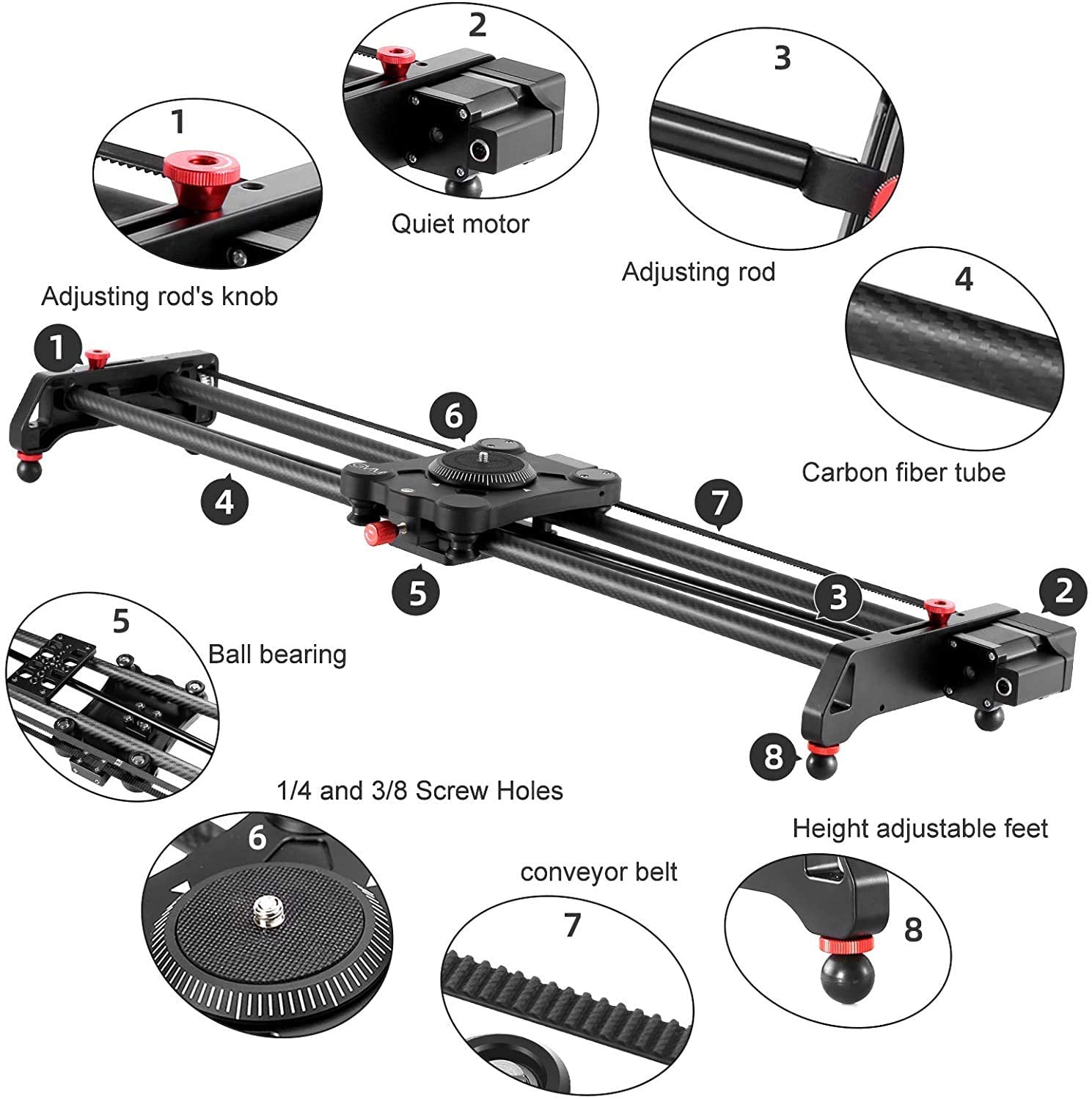 GVM GR-80QD Professional Video Carbon Fiber Motorized Camera Slider 80CM (32"")