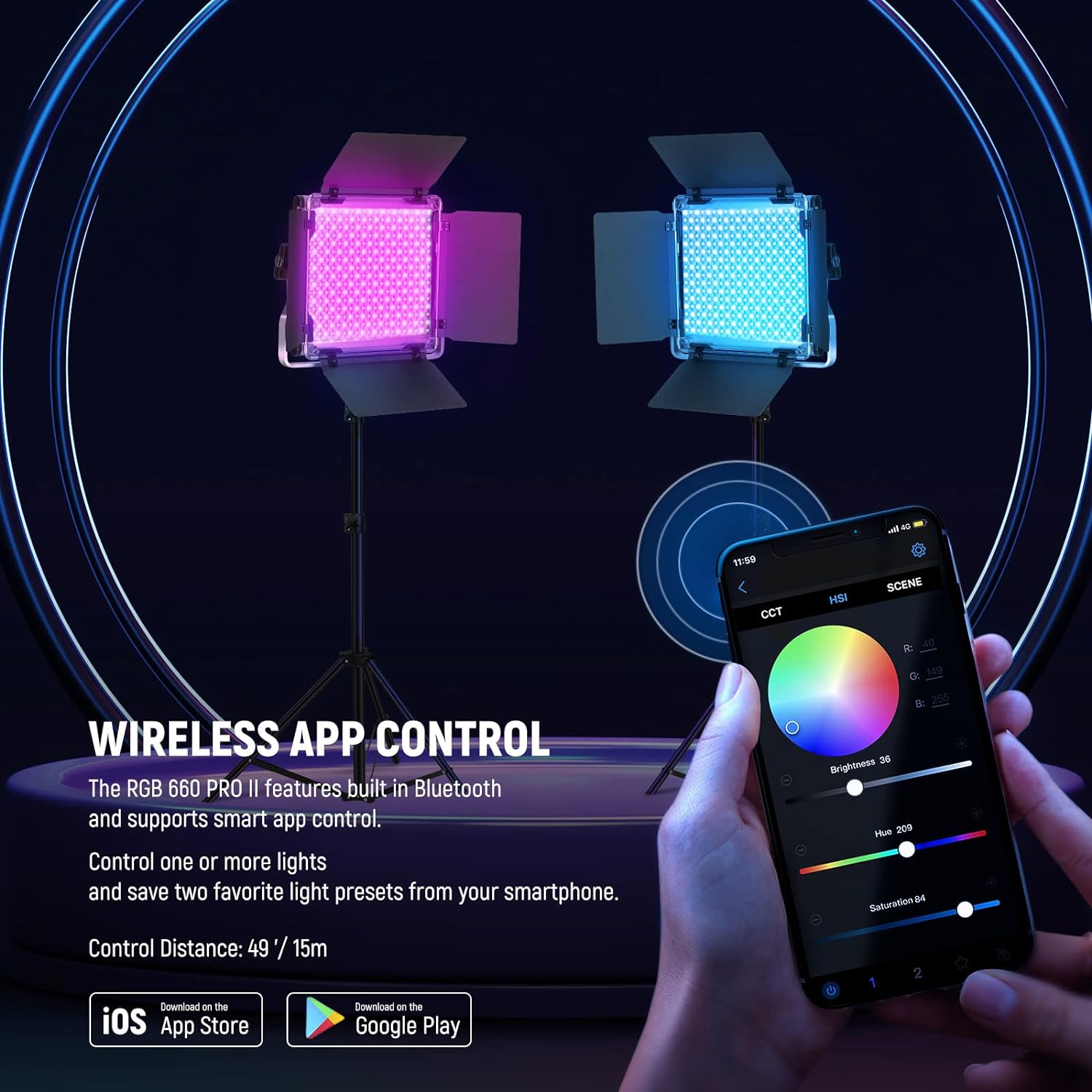 Neewer Upgraded 660 PRO II RGB LED Video Light with App Control Stand Kit, 2 Pack
