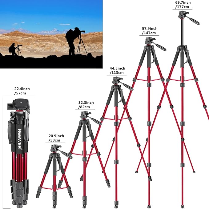 Neewer Portable Aluminum Tripod/Monopod with Pan Head ( RED )