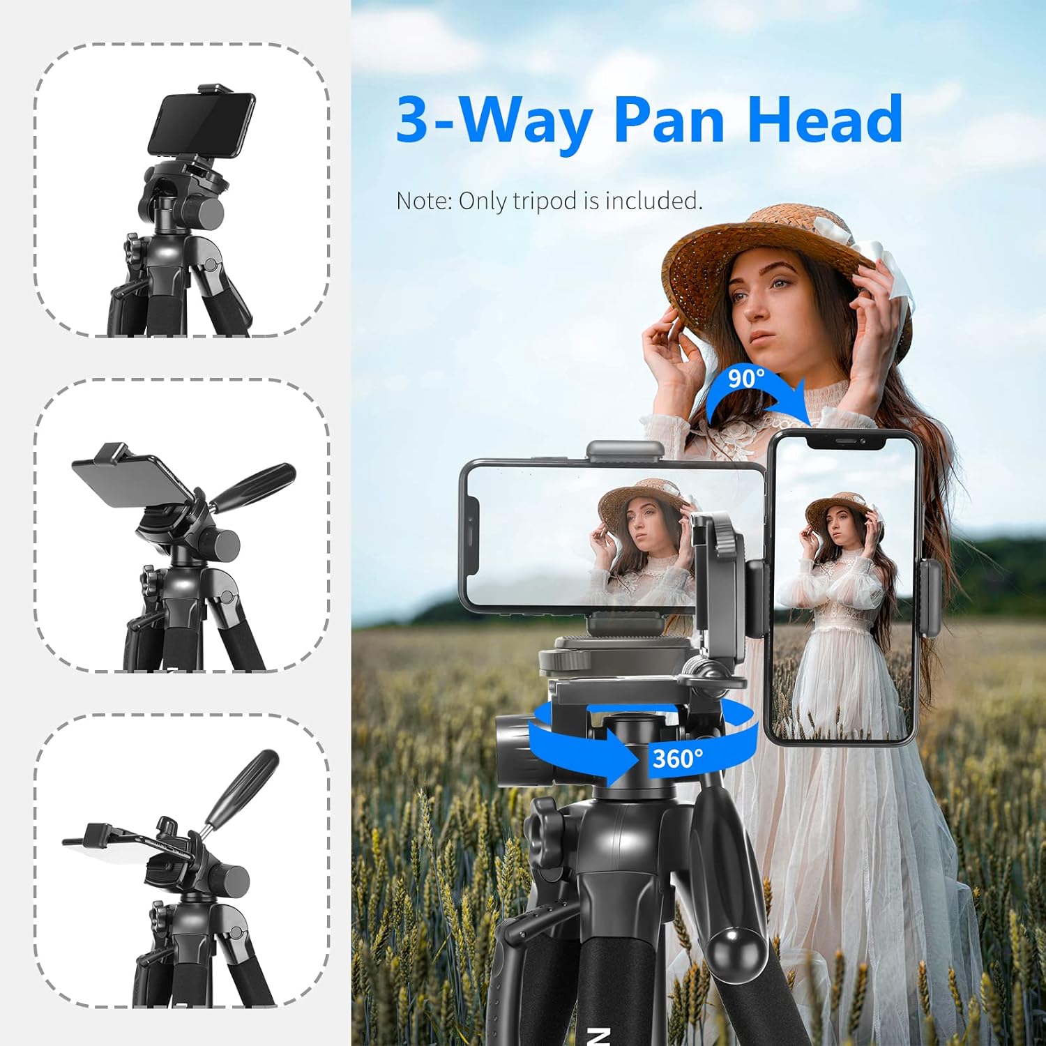 NEEWER Aluminium Alloy Camera Tripod Monopod with Pan Head (BLACK)
