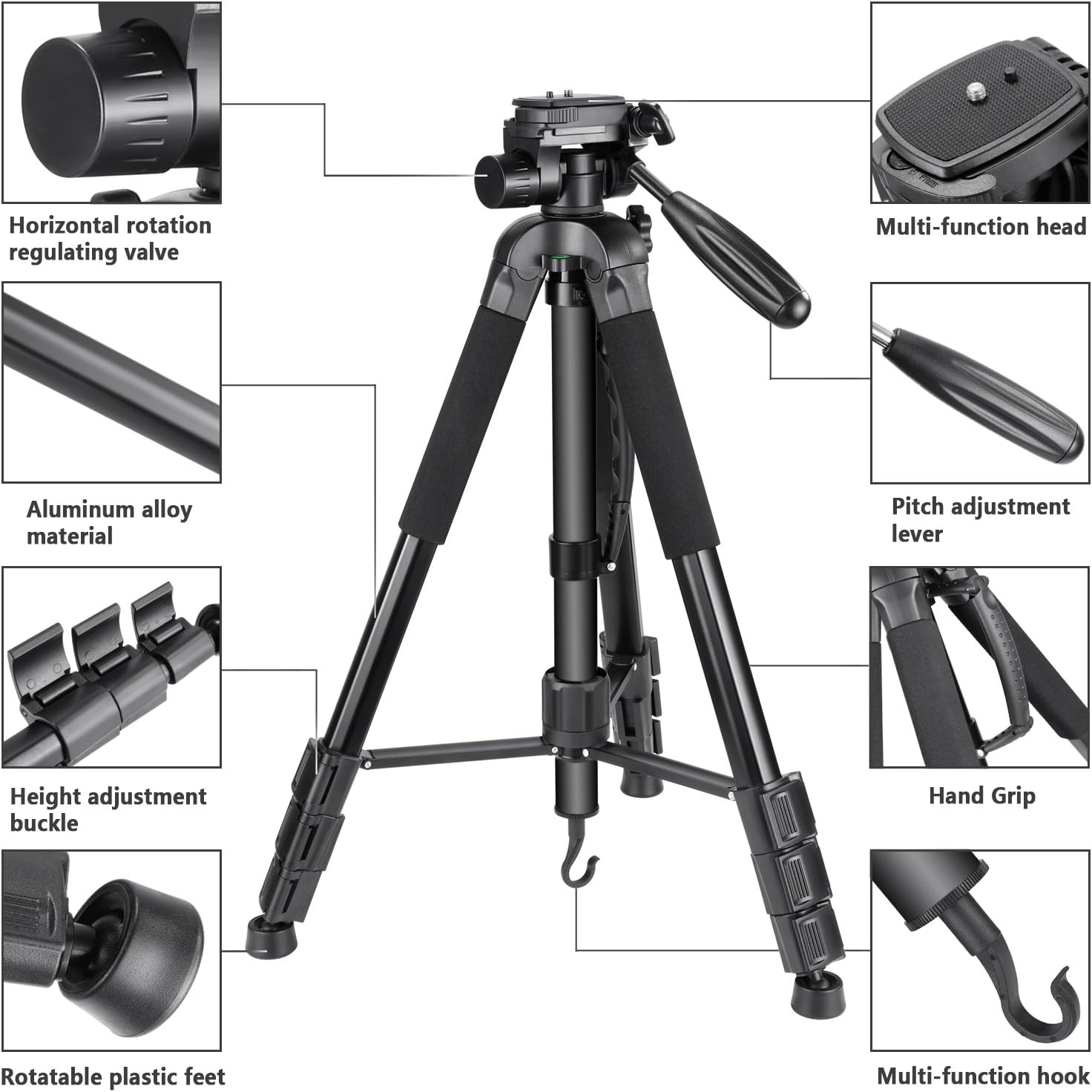 NEEWER Aluminium Alloy Camera Tripod Monopod with Pan Head (BLACK)