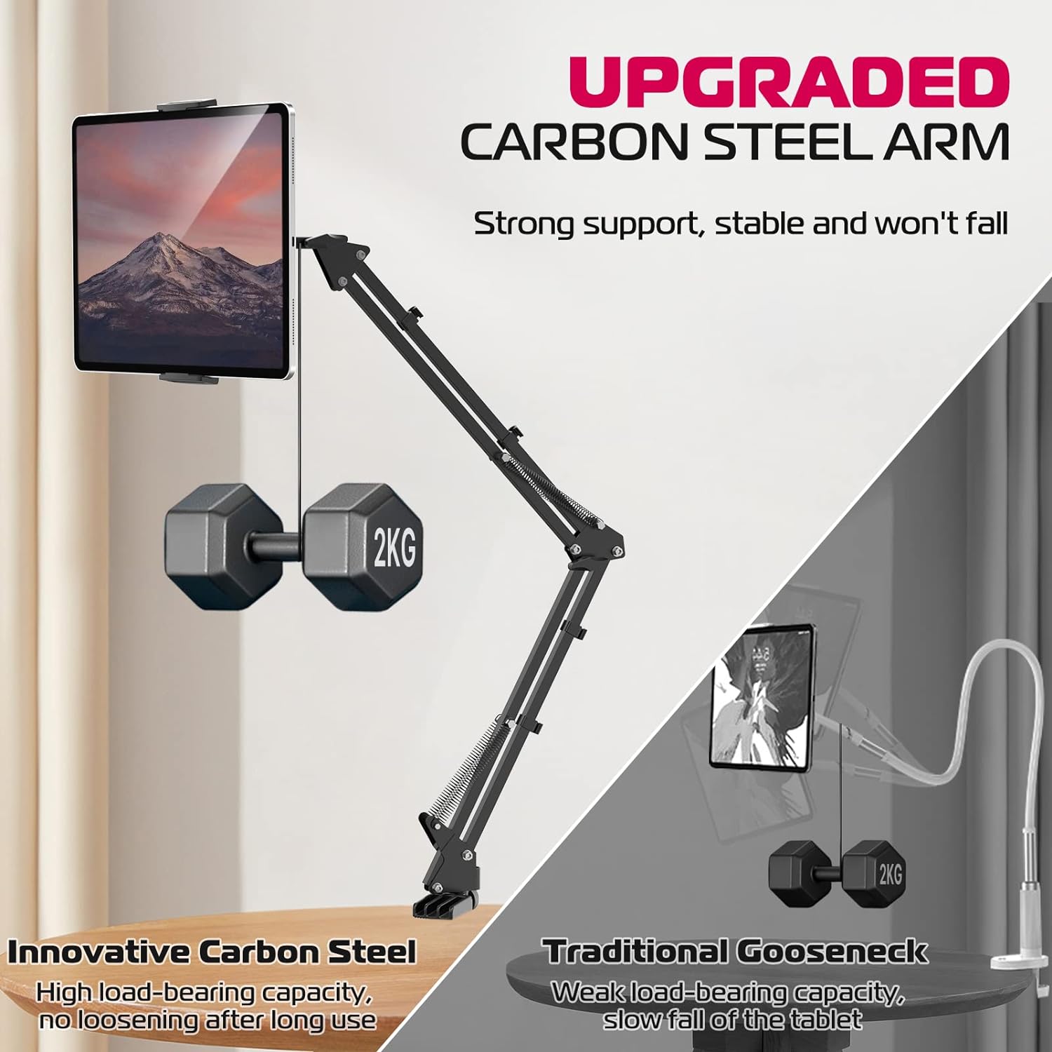 ULANZI T2 Adjustable Tablet Holder for Desk, Carbon Steel Tablet Phone Stand