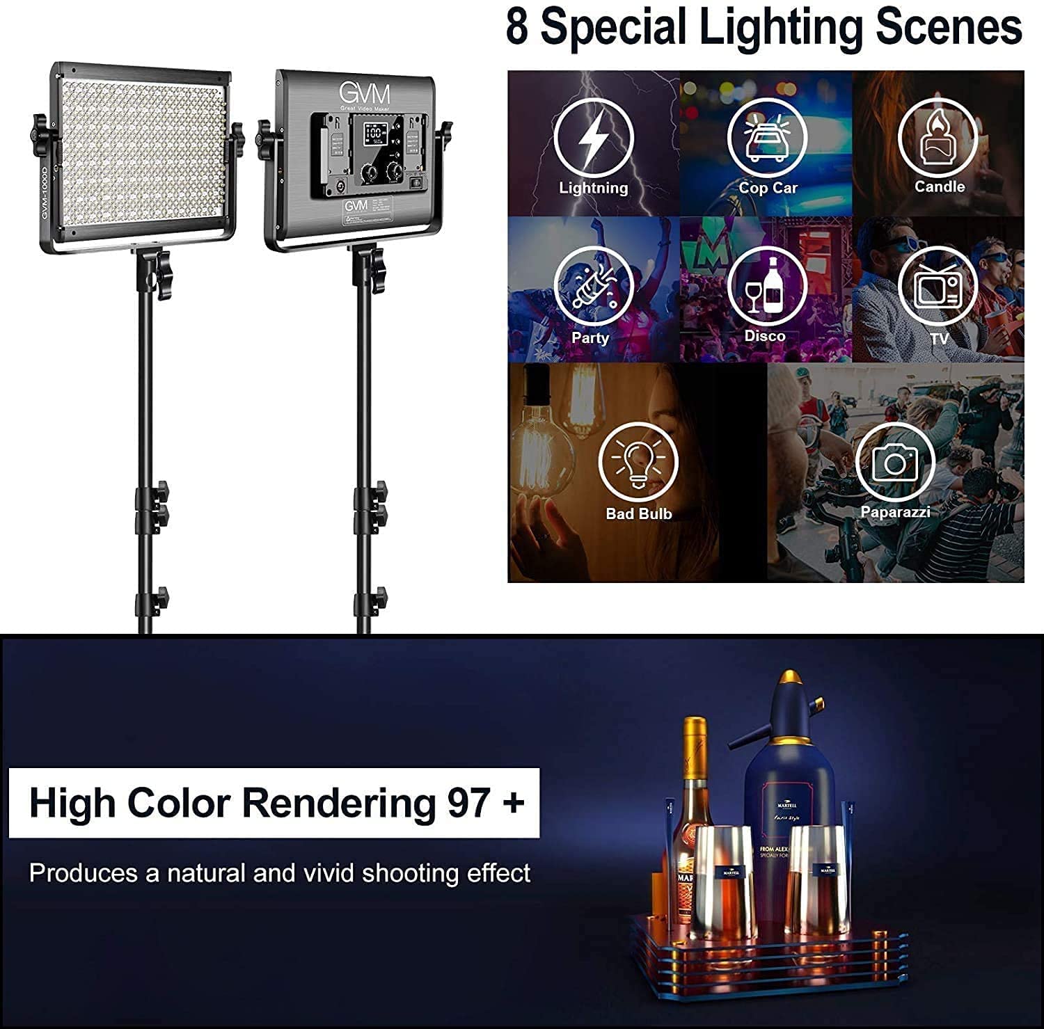 GVM RGB LED Studio Video Bi-Color Soft 1000D 2-Light Panel Kit