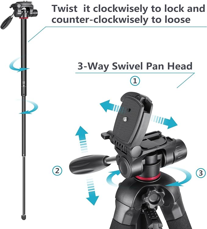 Neewer Portable Aluminum Tripod/Monopod with Pan Head ( RED )