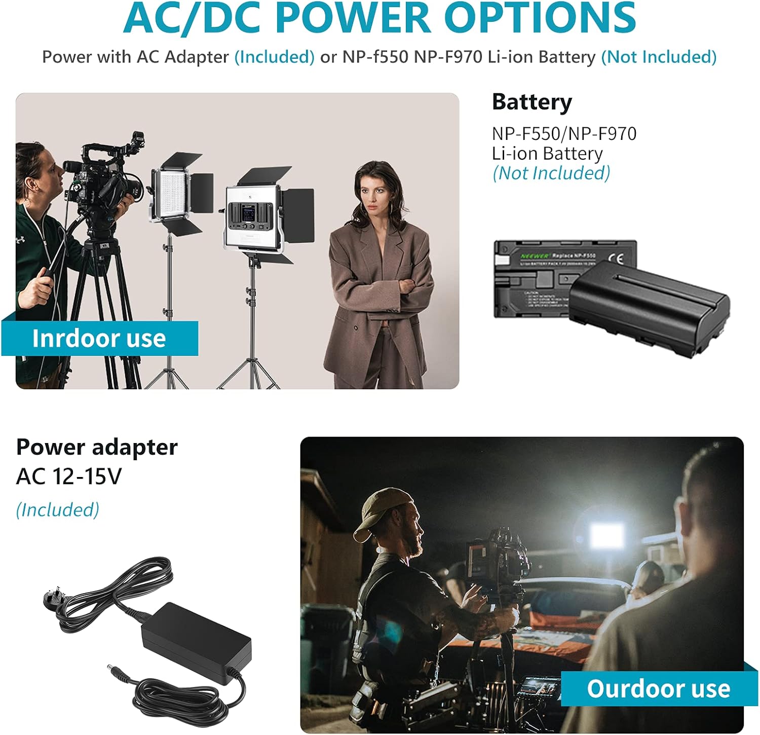 NEEWER SNL660 2 Pack LED Video Light Kit With Stand/Bag