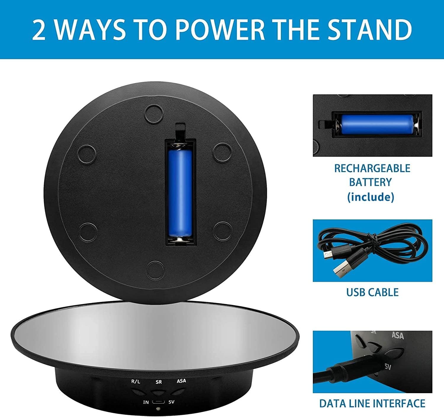 PROMAGE MOTORIZED ROTATING DISPLAY STAND WITH MIRROR 20CM/LOAD 8KG (BLACK)