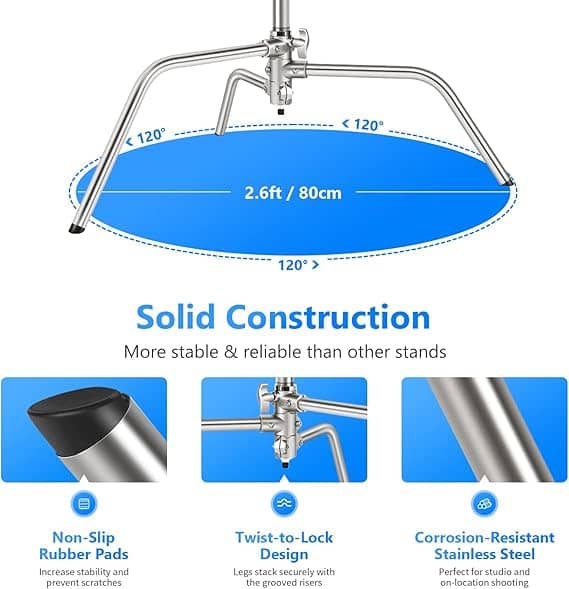 NEEWER 10.13ft/309cm Stainless Steel C Stand with Boom Arm &amp; Sliding Legs
