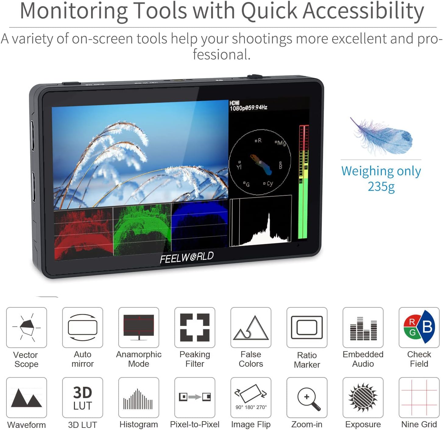 FEELWORLD F6 Plus V2 6″ 3D LUT 4K HDMI On-Camera IPS Monitor