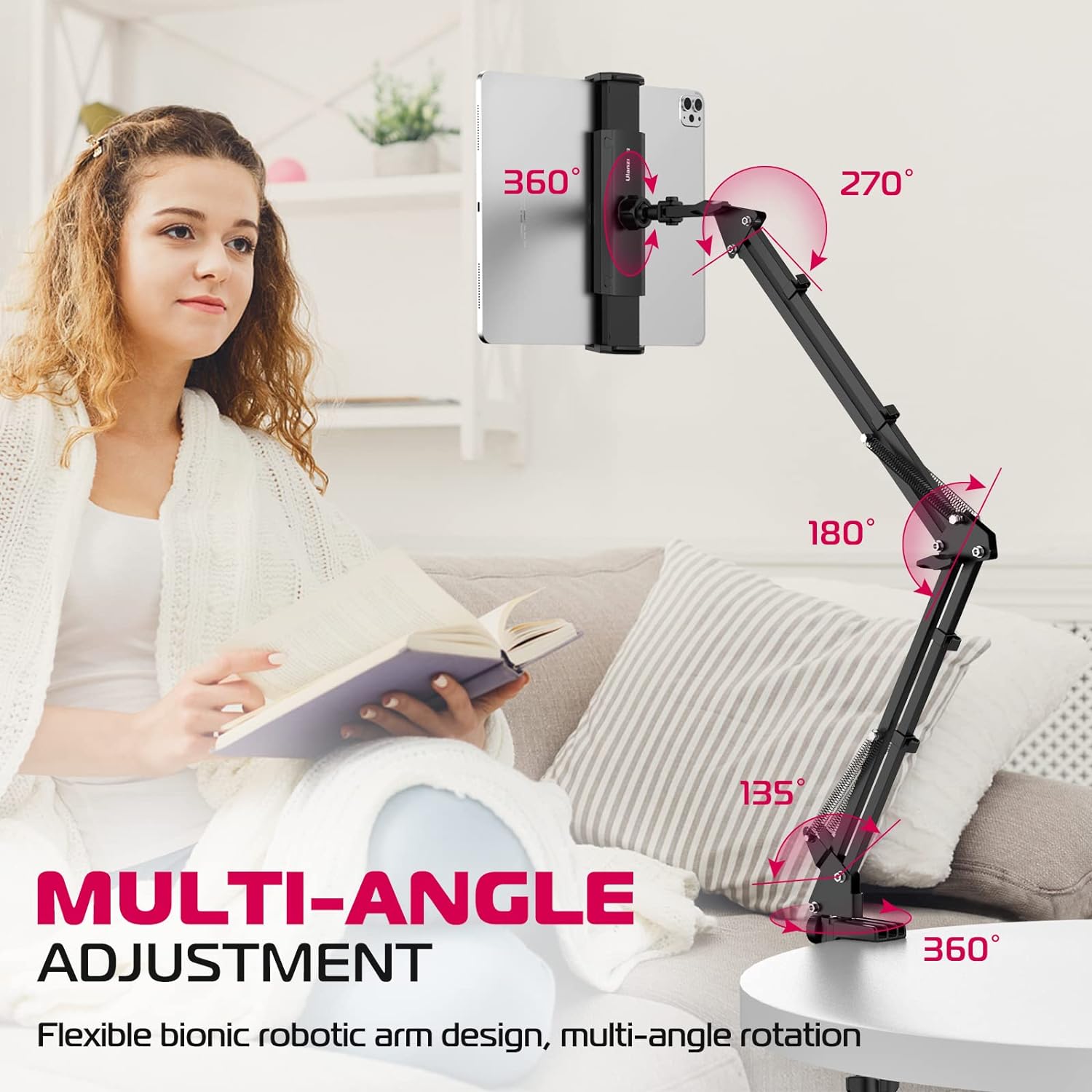ULANZI T2 Adjustable Tablet Holder for Desk, Carbon Steel Tablet Phone Stand