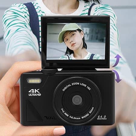 Promage 4K 64MP Camera, 18X Zoom, Flip Screen, Vlogging Camera