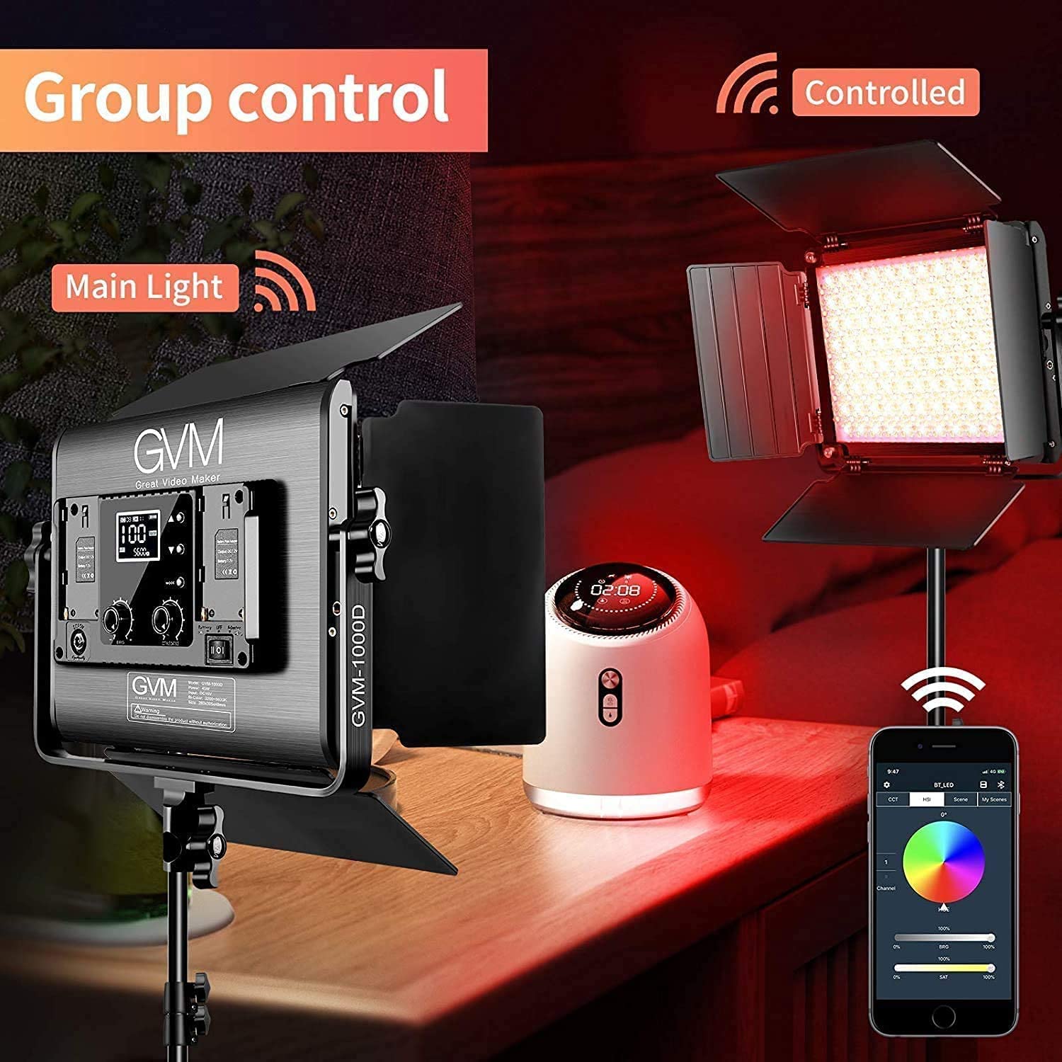 GVM RGB LED Studio Video Bi-Color Soft 1000D 2-Light Panel Kit
