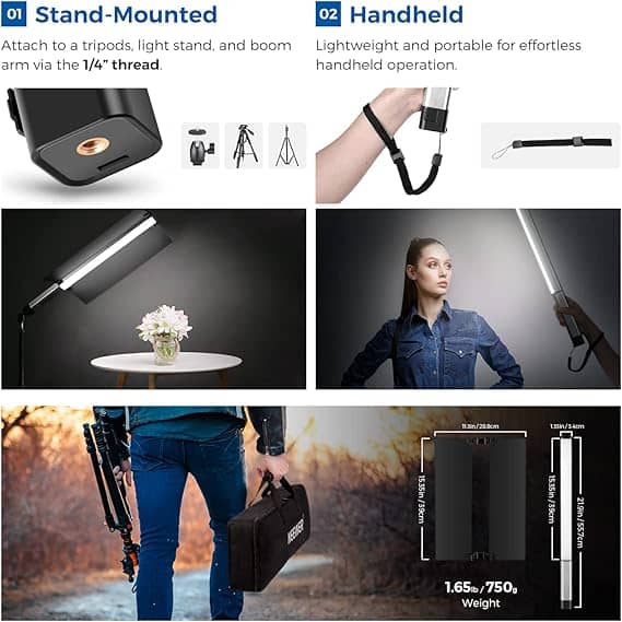 NEEWER CL124A Handheld Bi-Color LED Light Stick with Barn Doors