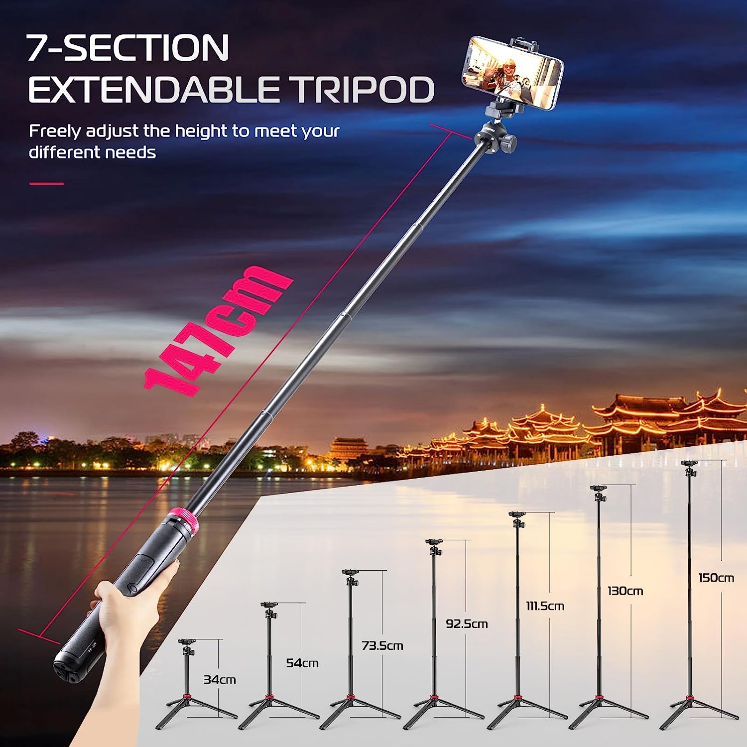 ULANZI MT-44 Portable Tripod Handheld w Ball Head, Extendable Phone Camera Tripod w Cold Shoe, Travel Compact Lightweight Tripod